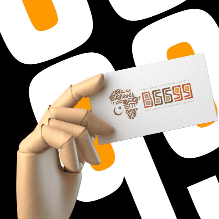 Logo design with business card in wooden hand