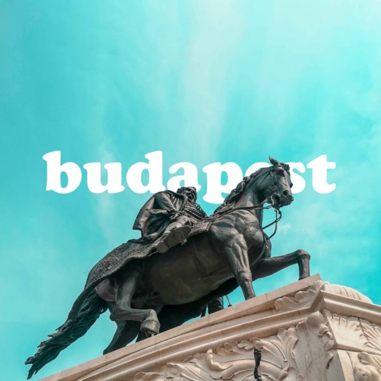 Graphic design ad campaign with statue and the text Budapest